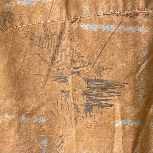 Columbia River Lodge Shirt Mens XL Orange Fishing Print Button Up Short Sleeve - Picture 6 of 8